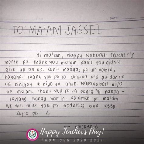 liham pasasalamat para sa guro